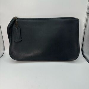 Dorcelle Black Leather Bank Bag Clutch with Wrist Strap